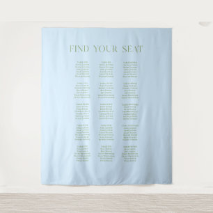 Blue & Sage Green Wedding Seating Chart Backdrop Tapestry