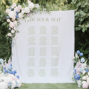 Blue & Sage Green Wedding Seating Chart Backdrop  Tapestry