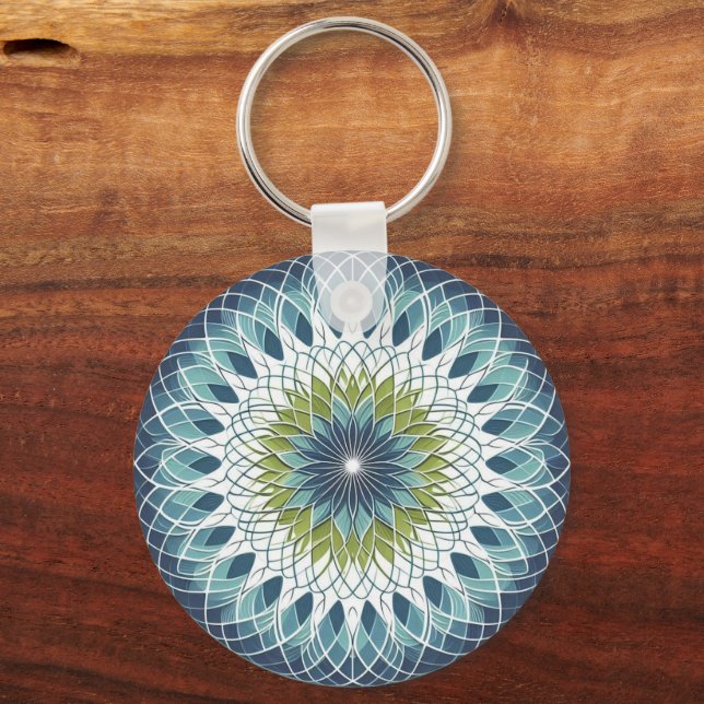 Blue & Sage Medallion - Abstract  Key Ring (Front)
