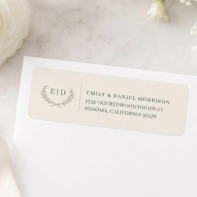 Blue Sage Striped Monogram Wedding Return Address (Creator Uploaded)