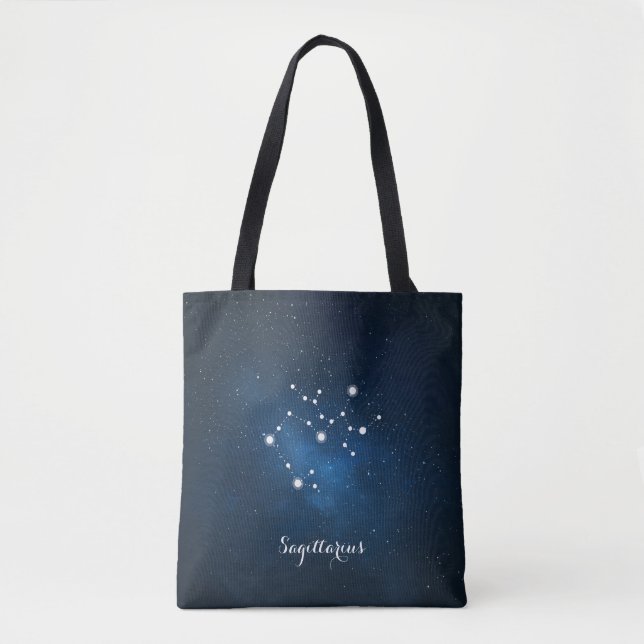Blue Sagittarius Zodiac Sign Constellation Tote Bag (Front)