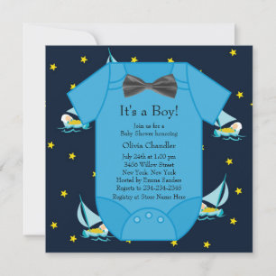 Blue Sailboat Baby Boy Shower Invitation