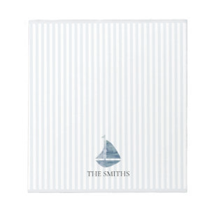 Blue Sailboat Nautical Stripe Notepad