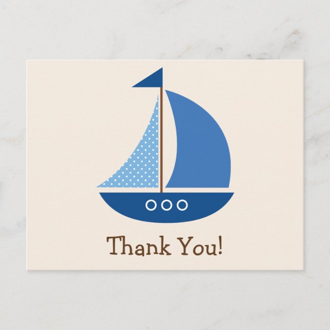 Blue Sailboat, Nautical; Thank You Postcard (Front)