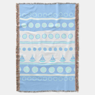 Blue Sailboats and Circles Rows Throw Blanket