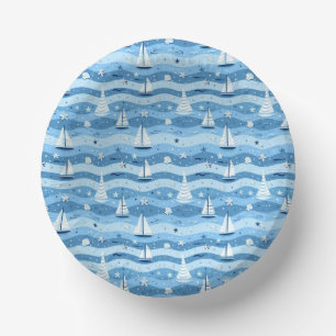 Blue Sailboats Beach Pool Party Paper Plate