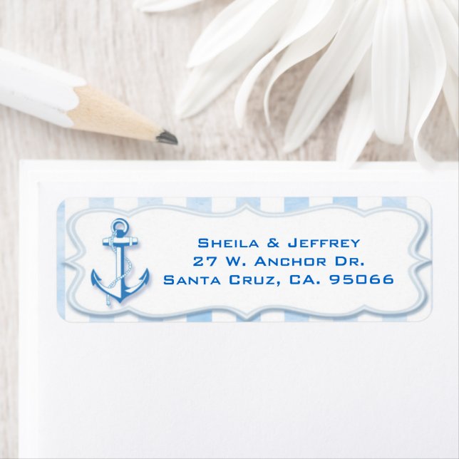 Blue Sailing Anchor Nautical Wedding Address (Insitu)