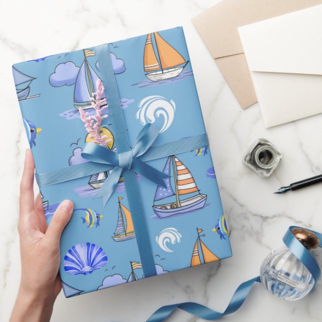 Blue Sailing Boat Wrapping Paper (Gifting)