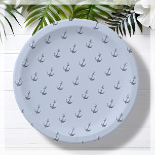 Blue Sailing Theme Anchor   Baby Shower Paper Plate