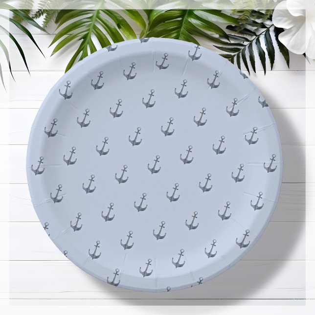 Blue Sailing Theme Anchor | Baby Shower Paper Plate (Creator Uploaded)