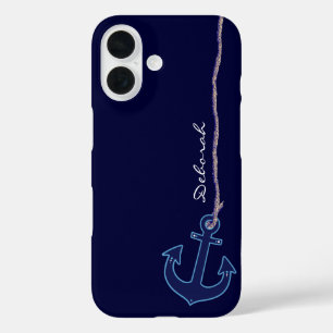 blue sailor anchor personalised iPhone 16 case