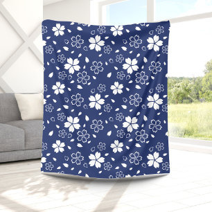 Blue Sakura Pattern Fleece Blanket