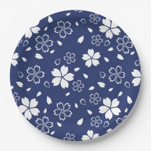 Blue Sakura Pattern Paper Plate