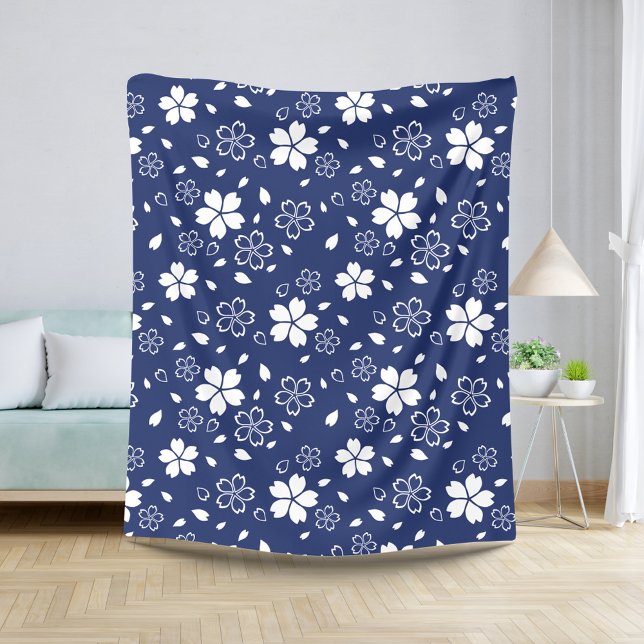 Blue Sakura Pattern Sherpa Blanket (Creator Uploaded)