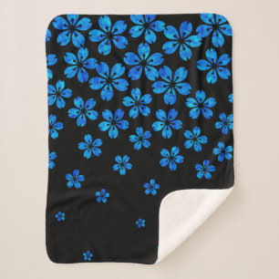 blue sakura sherpa blanket