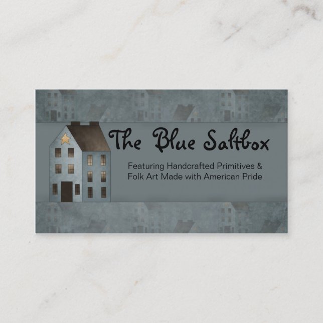 Blue Saltbox Primitive Country Business Card (Front)