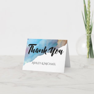 Blue & Sand Abstract Beach Watercolor Thank You Card
