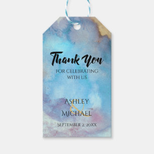 Blue & Sand Abstract Beach Watercolor Thank You Gift Tags