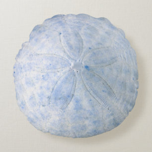 Blue Sand Dollar Nautical Coastal Round Pillow