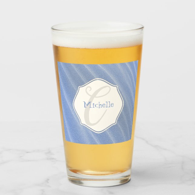 Blue Sand Ripples Personalised Drinking Glass (Front Filled)