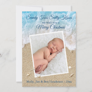Blue Sandy Toes Salty Kisses Merry Christmas Holiday Card