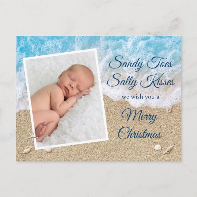 Blue Sandy Toes Salty Kisses Merry Christmas Postcard (Front)