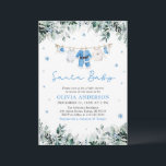 Blue Santa Baby Christmas Clothesline Baby Shower Invitation<br><div class="desc">Celebrate the upcoming arrival with a festive twist using our Blue Santa Baby Christmas Clothesline Baby Shower Invitation! 🎅👶 This adorable design features baby clothes hanging on a festive clothesline with a charming blue Santa theme, perfect for a holiday-inspired baby shower. The soft blue hues and Christmas elements bring a...</div>