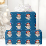 Blue Santa Claus Personalised Kids Christmas Wrapping Paper<br><div class="desc">Customise this nostalgic from Santa Claus blue wrapping paper with your own personalised text with your kids name in white script. This beautiful old fashioned drawing of Santa's red hat and white beard is the perfect holiday gift wrap for your children's presents under the tree on Christmas day.</div>