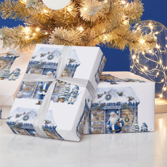 Blue Santa Claus Wrapping Paper (Holidays)