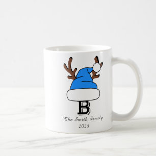 Blue Santa Hat Monogram Family Christmas Coffee Mug