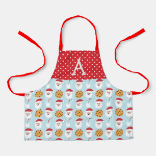 Blue Santa Milk and Cookies Apron, Small Apron