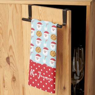 Blue Santa Milk and Cookies  Kitchen Towel