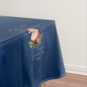 Blue Santa Pattern Scandinavian Vintage Christmas  Tablecloth