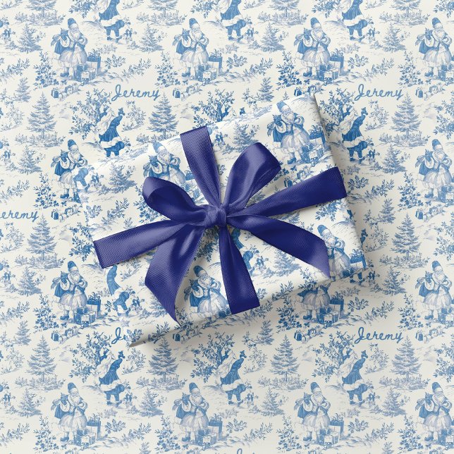 Blue Santa Toile Wrapping Paper Vintage  (Creator Uploaded)