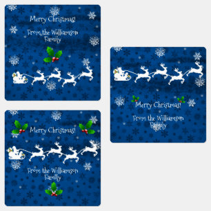 Blue Santa's Sleigh and Reindeer Baking Label