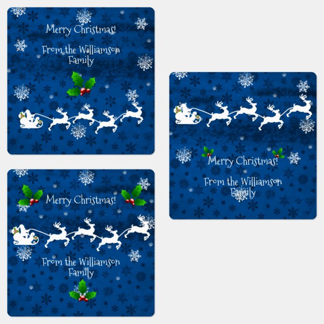 Blue Santa's Sleigh and Reindeer Baking Label (Group)