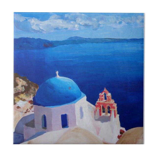 Blue Santorini, Greece - View from Oia Tile (Front)