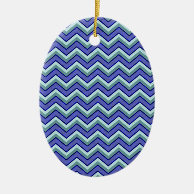 Blue Sapphire Chevron Pattern Ceramic Tree Decoration (Front)