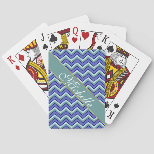 Blue Sapphire Chevron Pattern Playing Cards (Back)