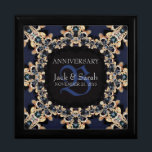 Blue Sapphire Gems Wedding Anniversary Gift Box<br><div class="desc">Unique and Stylish lace design in gold and sapphire blue decorative design - Exquisite and elegant custom Wedding, Anniversary or engagement present. Personalise with names, anniversary date and monogram or numbers - made into a wonderful wooden gift box to keep trinkets, jewellery box for your special keepsakes. Makes a wonderful...</div>