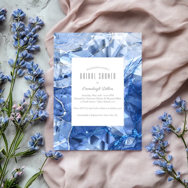 Blue Sapphire Gemstone Cut Bridal Shower Invitation (Creator Uploaded)