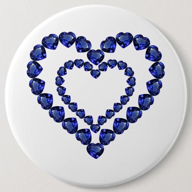 Blue Sapphire Heart 6 Cm Round Badge (Front)