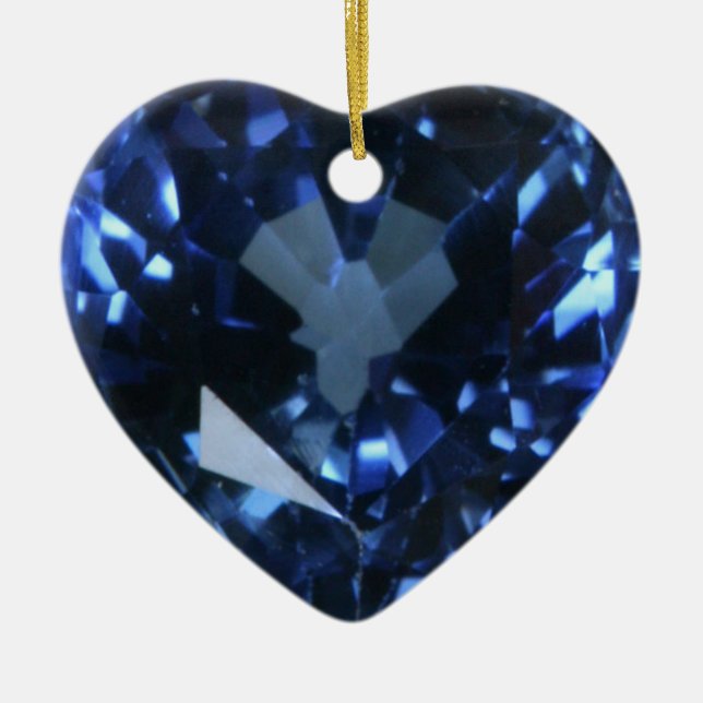 Blue Sapphire Heart Ceramic Tree Decoration (Front)