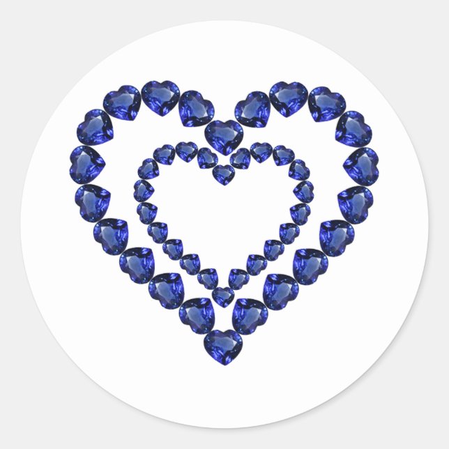 Blue Sapphire Heart Classic Round Sticker (Front)