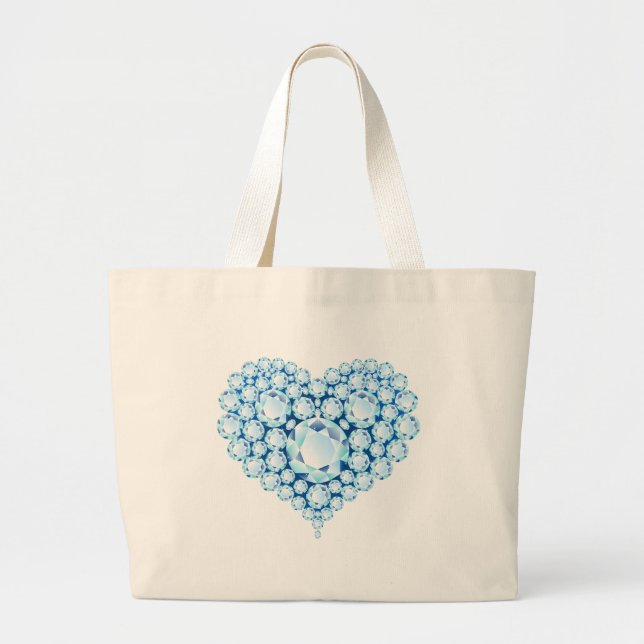Blue Sapphire Heart Gems Large Tote Bag (Front)