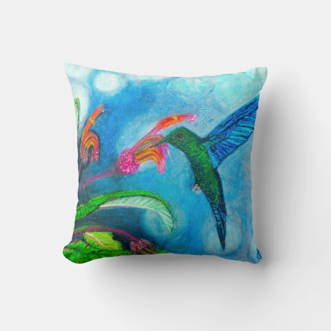 BLUE SAPPHIRE HUMMINGBIRD pillow (Front)