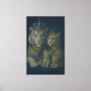 Blue Sapphire Royal White Tiger Family · Luxury Fi Canvas Print