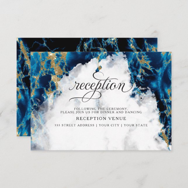 Blue Sapphire Watercolor Geode BarefootBride™ Invitation (Front/Back)