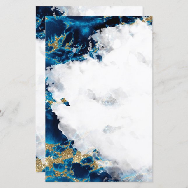 Blue Sapphire Watercolor Geode Blank Stationery (Front/Back)