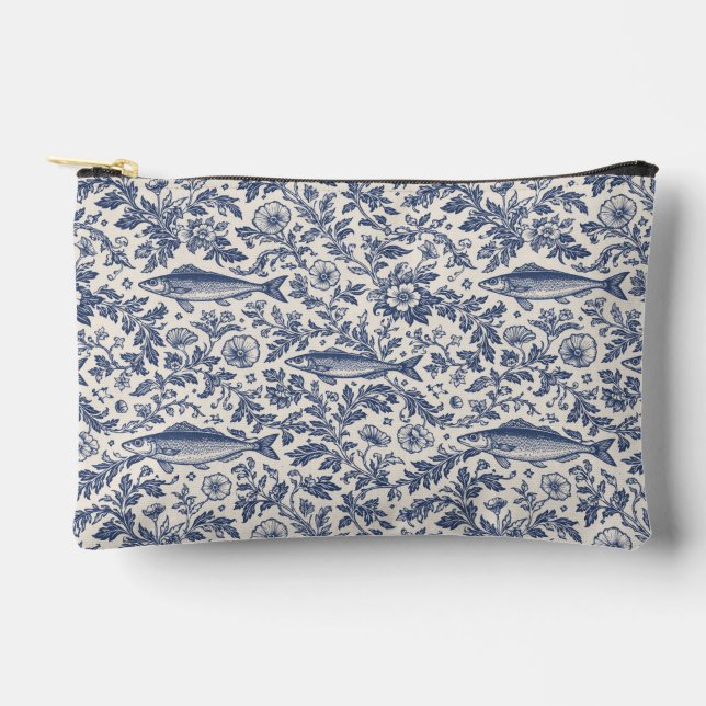 Blue Sardine Chinoiserie Cosmetic Pouch  (Front)